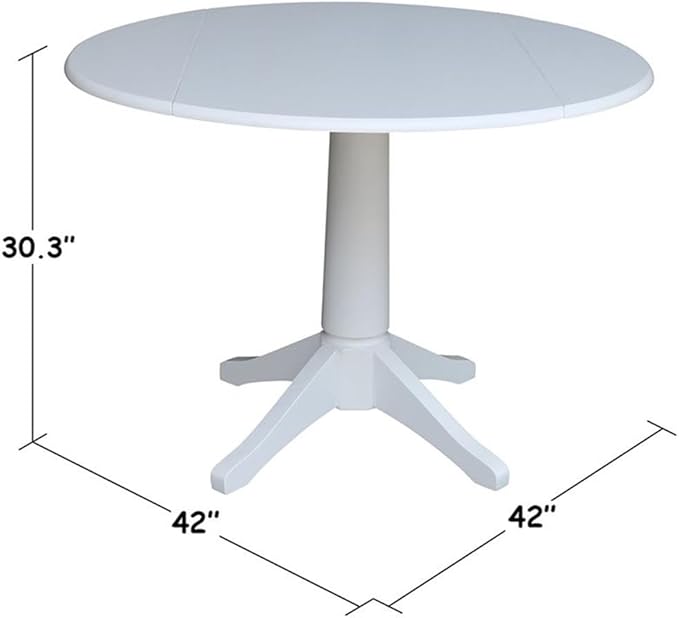 International Concepts 42 in Round Dual Drop Leaf Pedestal Table-30.3"H Dining Table, White