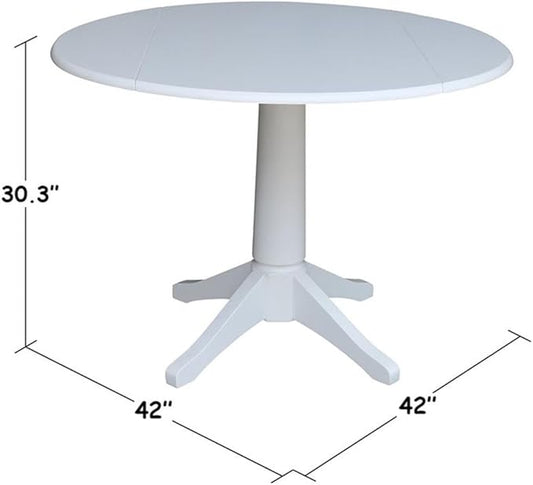 International Concepts 42 in Round Dual Drop Leaf Pedestal Table-30.3"H Dining Table, White