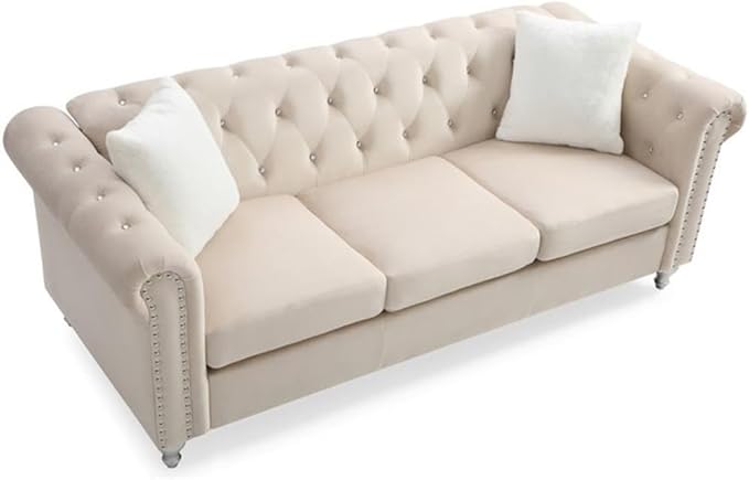 Glory Furniture Raisa Velvet Sofa in Beige