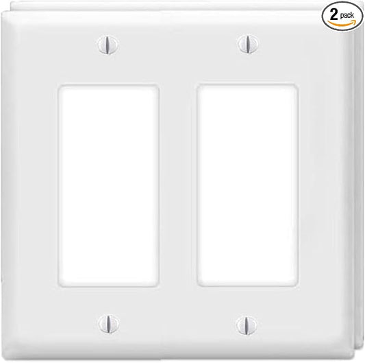 Decorator Wall Plates 2-Gang Switch Outlet Electrical Cover Plate Unbreakable Thermoplastic Faceplate for Light Receptacle Outlet Switch, White (2 Pack)