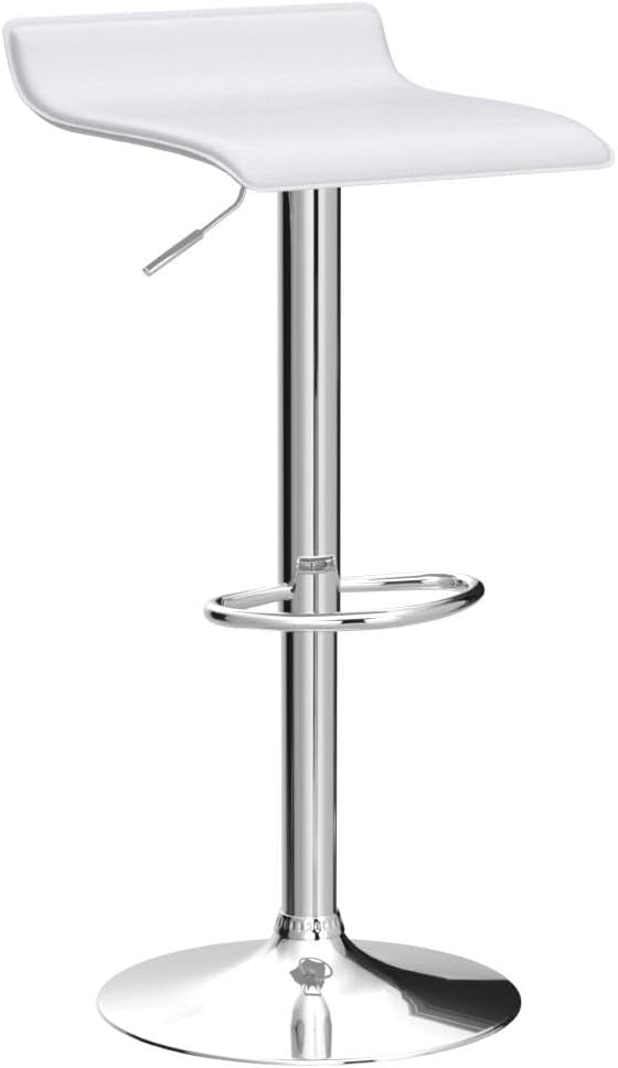 COSTWAY Bar Stools Set of 4, Modern Swivel Contemporary barstools with Adjustable Height, Footrests, Chrome Hydraulic PU Leather Backless Bar Chairs for Kitchen Island Cafe Pub, White