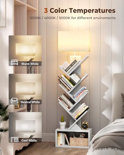 Evermagin 6 Tier Tree Bookshelf with Light, Bookcase, White