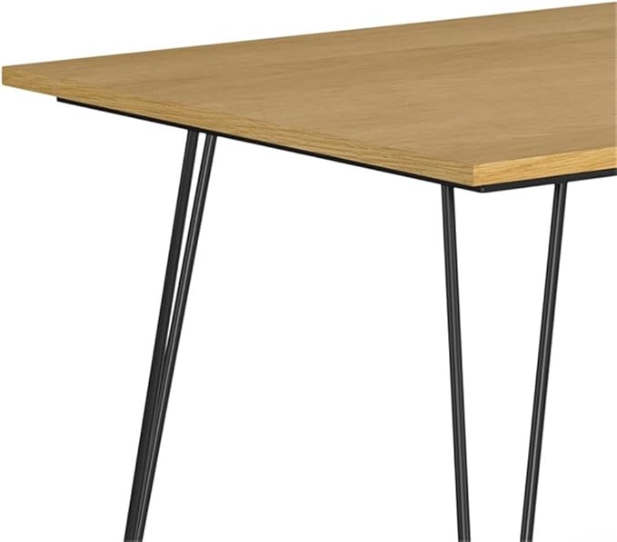 SIMPLIHOME Hunter Dining Table - 66 inch Wide Solid Wood Oak Veneer Table, Modern Industrial Style for Dining Room or Kitchen with Black Powder-Coated Iron Legs and Hairpin Legs, Seats 6