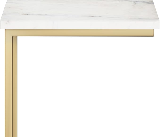 SIMPLIHOME Skyler Metal Table - 18" Wide x 24" High Solid Iron C-Side Table with Genuine White Marble Top in Gold, Contemporary Accent End Table for Living Room or Home Office with Slide-Under Design