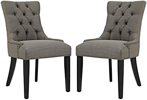 Modway Regent Modern Tufted Upholstered Fabric Two Dining Chairs with Nailhead Trim in Granite