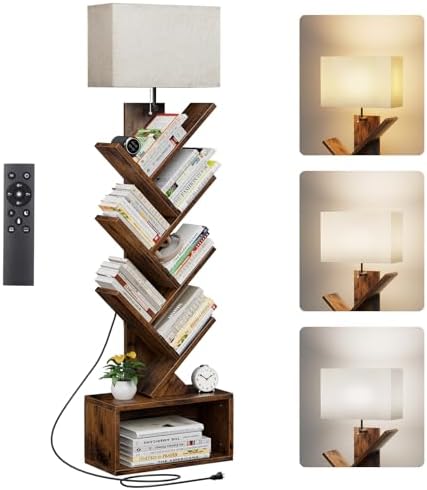 Evermagin 6 Tier Tree Bookshelf with Light, Bookcase, Remote Control