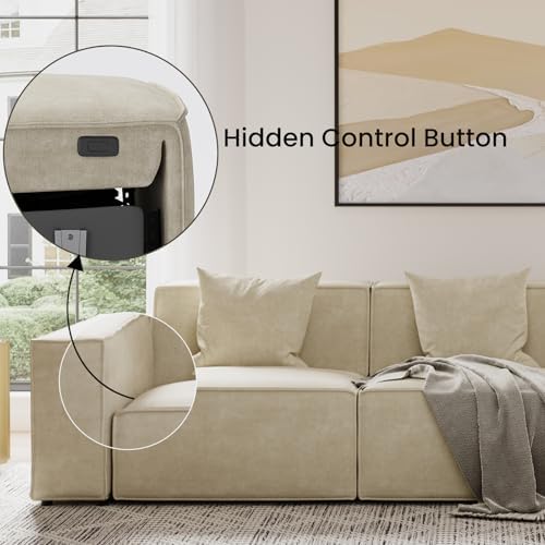 85" Power Sofa for Living Room, Performance Fabric Sofa, Seats with Pillows, Mid Century Modern Couch, Sectional Sofas with Recliners, Dark Grey