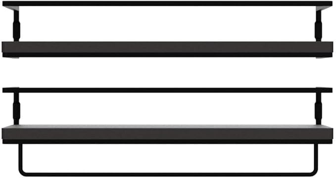 ZGO Floating Shelves for Wall Set of 2, Wall Mounted Storage Shelves with Metal Frame and Towel Rack for Bathroom, Kitchen, Bedroom
