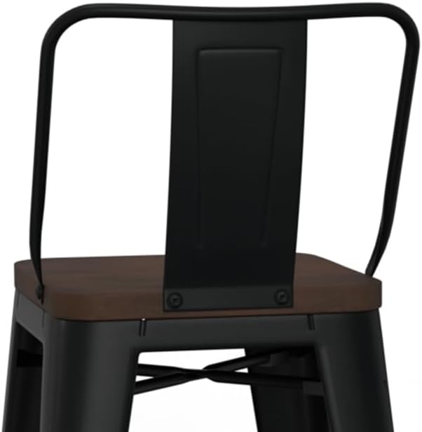 SIMPLIHOME Rayne Industrial Metal 24 inch Metal / Wood Counter Height Stool (Set of 2) in Black for the Dining Room and Kitchen