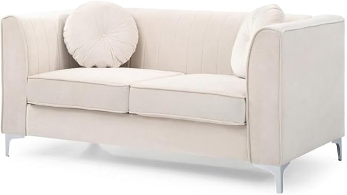 Glory Furniture Delray Velvet Loveseat in Ivory