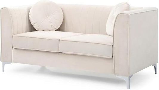Glory Furniture Delray Velvet Loveseat in Ivory