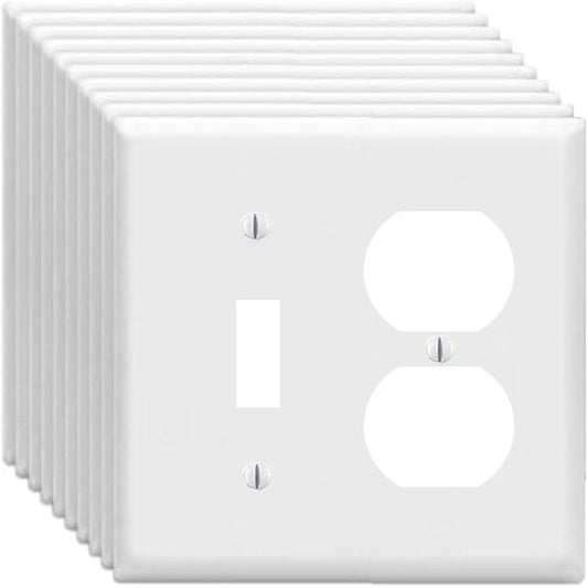 Duplex Outlet/Toggle Light Switch Wall Plates 2-Gang Switch Outlet Electrical Cover Plate Unbreakable Thermoplastic Faceplate for Light Receptacle Outlet Switch, White (10 Pack)