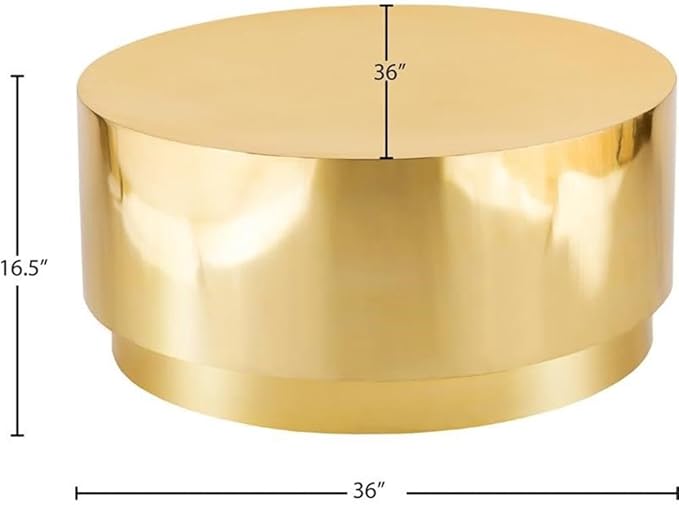 Meridian Furniture Jazzy Collection Modern | Contemporary Stainless Steel Drum Shaped Coffee Table, 36" W x 36" D x 16.5" H, Gold