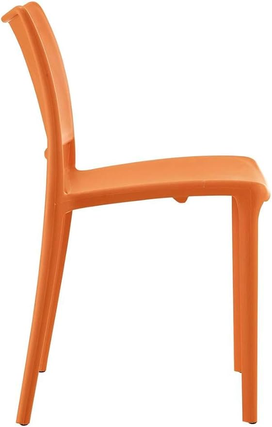Modway Hipster Contemporary Modern Molded Plastic Stacking Four Dining Chairs in Orange