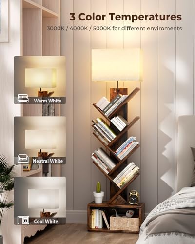 Evermagin 6 Tier Tree Bookshelf with Light, Bookcase, Remote Control