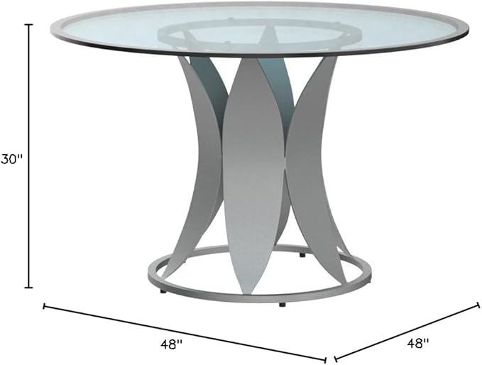 Armen Living Petal Modern Glass Round Pedestal Dining Table, 48 in x 48 in x 30 in, Brushed Stainless Steel Finishing