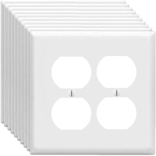Duplex Outlet Cover Wall Plates 2-Gang Switch Outlet Electrical Cover Plate Unbreakable Thermoplastic Faceplate for Light Receptacle Outlet Switch, White (10 Pack)