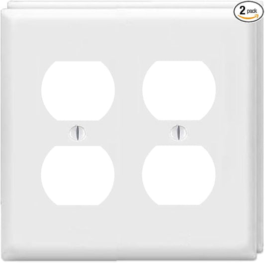 Duplex Outlet Cover Wall Plates 2-Gang Switch Outlet Electrical Cover Plate Unbreakable Thermoplastic Faceplate for Light Receptacle Outlet Switch, White (2 Pack)