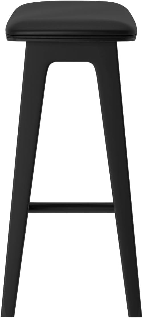 Plank+Beam Beryl Counter Height Stool - Mid-Century Modern Rubberwood Bar Stool with Faux Leather Seat, Metal Footrest, Easy Assembly, 4-Pack, Black/Black