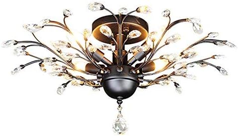 SEOL-Light 24.5" Dia 4-Light Vintage Crystal Branch Close to Ceiling Light Fixture Black Chandelier Flush Mount,E12,160W,for Bedroom,Kitchen,Living Room;