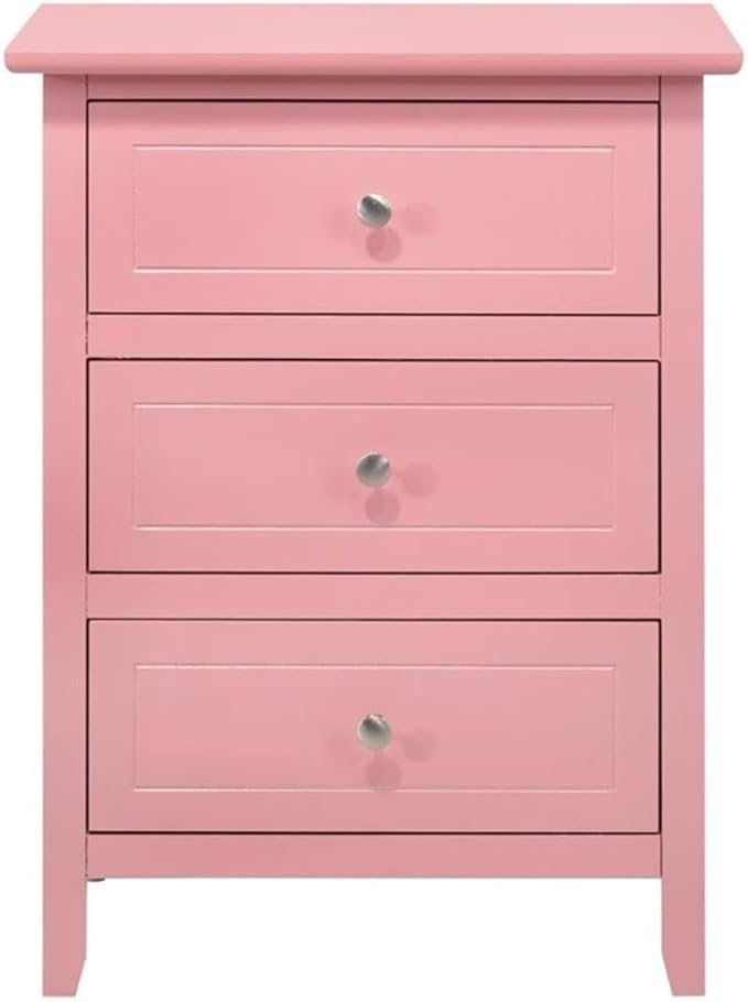 Glory Furniture Daniel 3 Drawer Nightstand in Pink