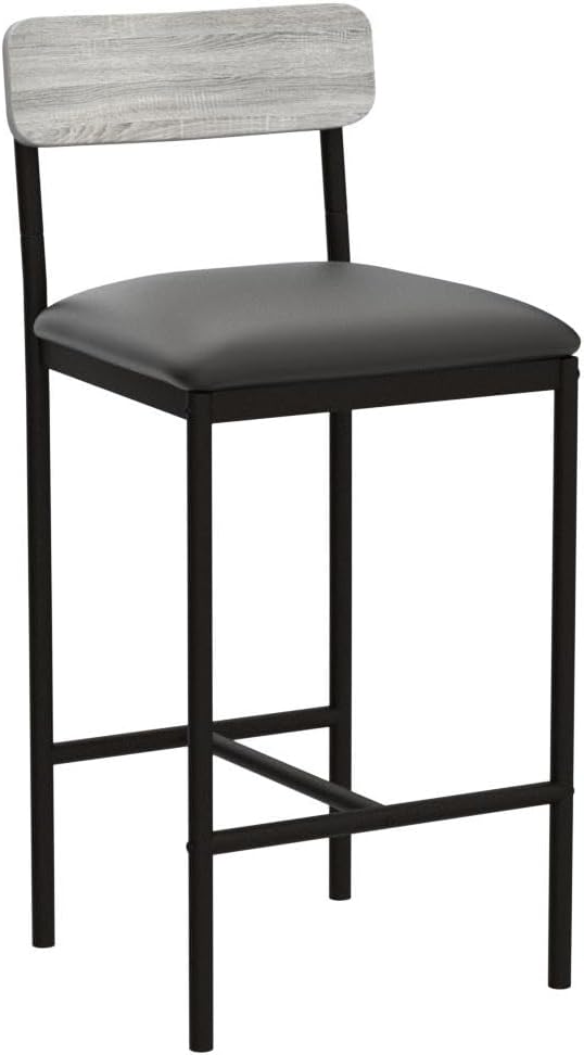 Amyove Bar Stools Set of 2, Upholstered Bar Chairs with Back, 25.5 Inches Kitchen Bar Stools with Footrest, Thick Cushion, Counter Height Barstools for Island, Counter Bar, Easy Assembly, Rustic Grey
