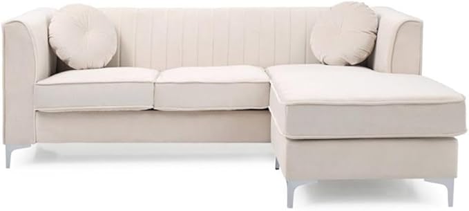 Glory Furniture Delray Velvet Sofa Chaise in Ivory