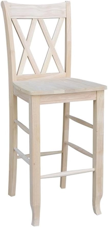 IC International Concepts Double X-Back Bar Height Stool Solid Wood, Real Parawood, Easy Assembly, 17.91" W x 19.59" D x 46.22" H 225 lbs wt Capacity, DIY, Paint or Stain Your Way, Unfinished