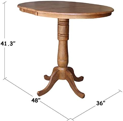 IC INTERNATIONAL CONCEPTS 36" Solid Wood Round Top Pedestal Table in Oak with 12" Leaf - 41.3" H