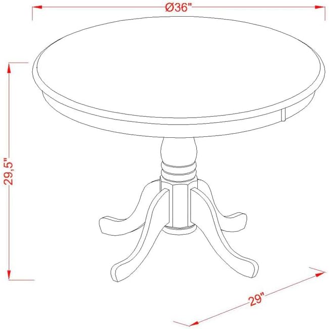 East West Furniture ANNO5-MAH-W 5 Piece Dining Set Includes a Round Dining Room Table with Pedestal and 4 Wood Seat Chairs, 36x36 Inch, Mahogany