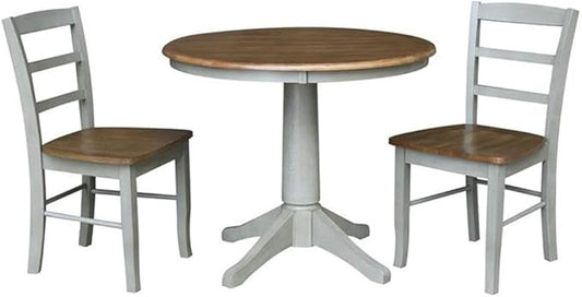 IC INTERNATIONAL CONCEPTS Wood Dining Table with 2 Madrid Ladderback Chairs in Distressed Hickory/Stone