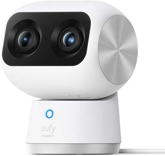 eufy Security Floodlight Camera E340 Wired, 360° Pan and Tilt Indoor Cam S350, Dual Cameras, 4K UHD Resolution Security Camera with 8× Zoom and 360° PTZ