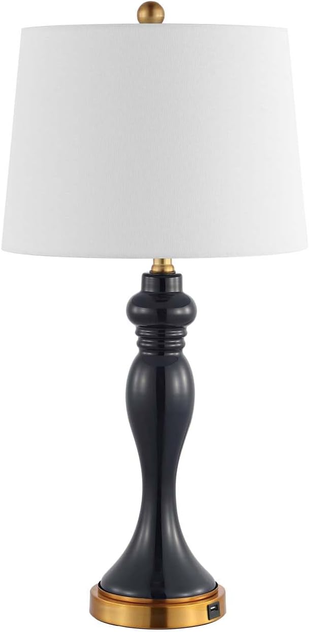 SAFAVIEH Lighting Collection Cayson Navy/Gold Table Lamp with USB Charging Port (LED Bulb Included)