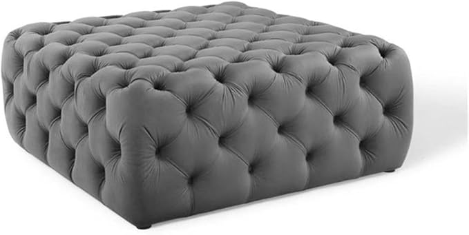 Modway EEI-3774-GRY Anthem Tufted Button Large Square Performance Velvet Ottoman, Gray