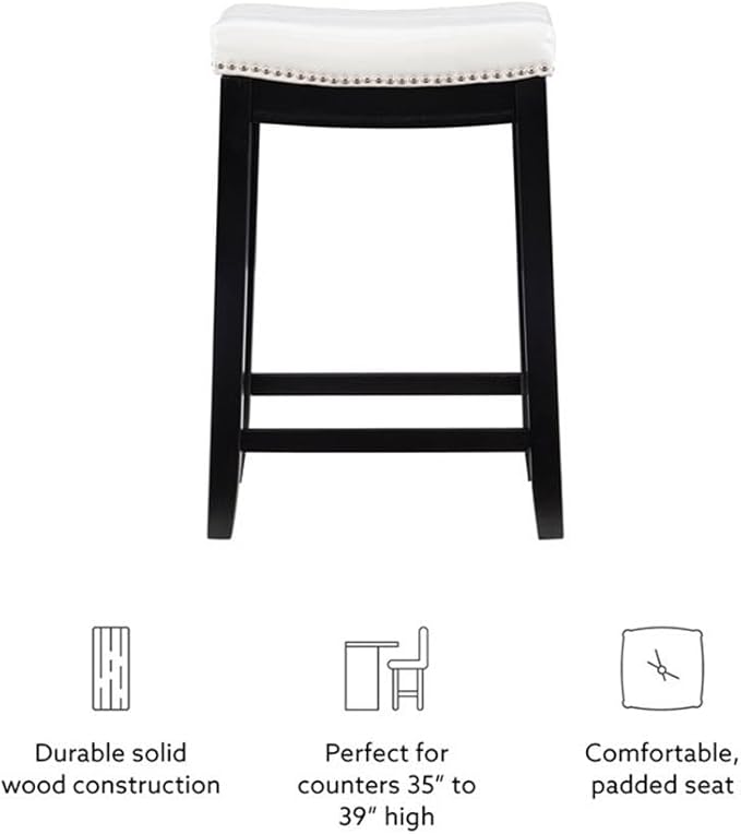 Linon Claridge Patches Counter Stool, 26-Inch, White