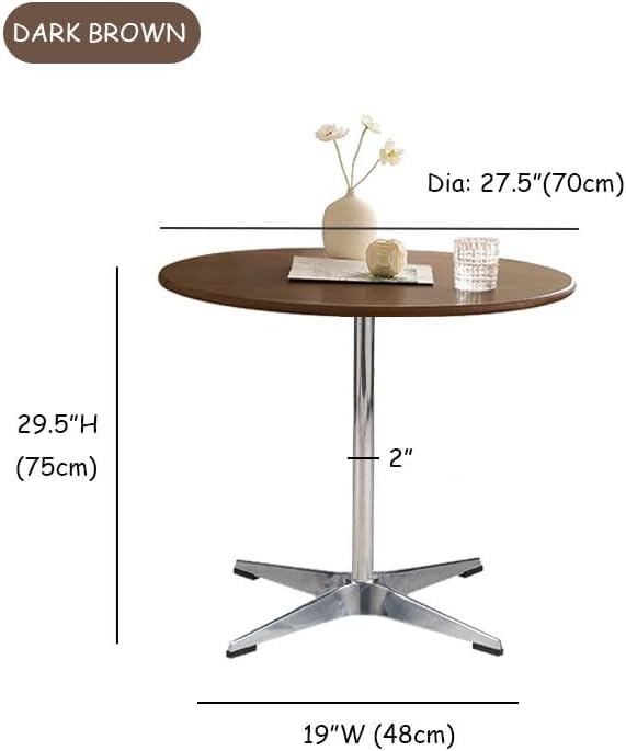 Dark Brown Round Solid Wood Dining Table Dining Furniture with Metal Crossed Base, 27.6" W Mid Century Modern Small Table Round for Office Small Coffee Table for 2-4
