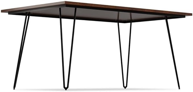 SIMPLIHOME Hunter Dining Table - 66 inch Wide Solid Mango Wood Table in Umber Brown, Modern Industrial Style for Dining Room or Kitchen with Black Powder-Coated Iron Legs and Hairpin Legs, Seats 6