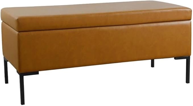 HomePop Upholstered Storage Bench with Metal Leg|Homepop Home Décor|Bench with Storage for Living Room & Entryway - Faux Leather Brown