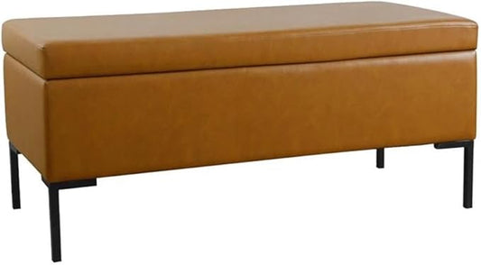 HomePop Upholstered Storage Bench with Metal Leg|Homepop Home Décor|Bench with Storage for Living Room & Entryway - Faux Leather Brown