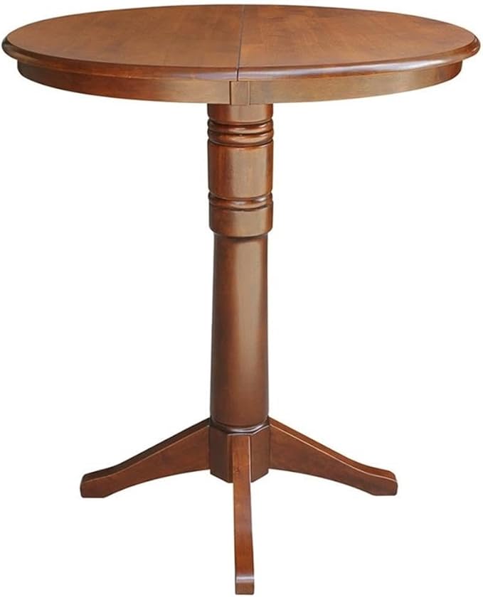 International Concepts 36" Round Top Pedestal Table with 12" Leaf-40.9" H-Dining, Counter, or Bar Height, Espresso