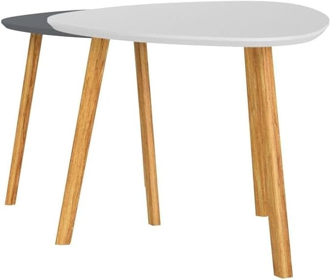 BAMEOS Bamboo Nesting Triangle End Table,Set of 2 SideTable Modern Minimalist Coffee Table for Living Room, Balcony in White & Grey
