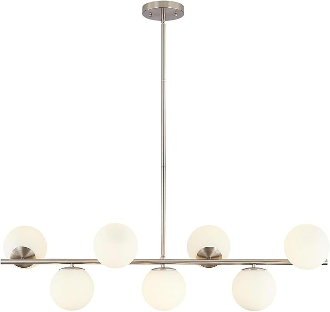 KCO Lighting Brushed Nickel Linear Chandelier White Milk Glass Chandelier Kitchen Linear Sputnik Pendant Light Mid Century Globe Pendant Light Fixture Modern Sliver Chandeliers Dining Room