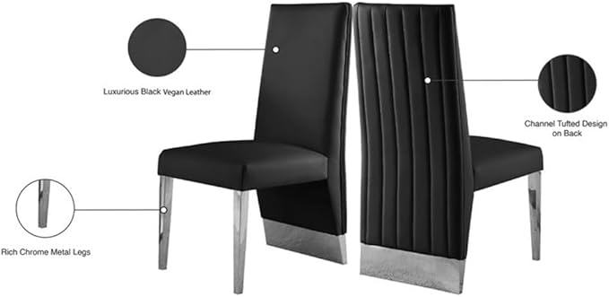 Meridian Furniture Porsha 19" H Black Vegan Leather Dining Chair (Set of 2)