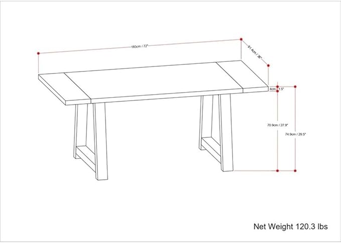SIMPLIHOME Whitley Dining Table - 72 inch Wide Solid Mango Wood Rectangular Table in Burnt Wax, Modern Farmhouse Style for Dining Room or Kitchen with Extra-Thick Trestle Base, Seats 6