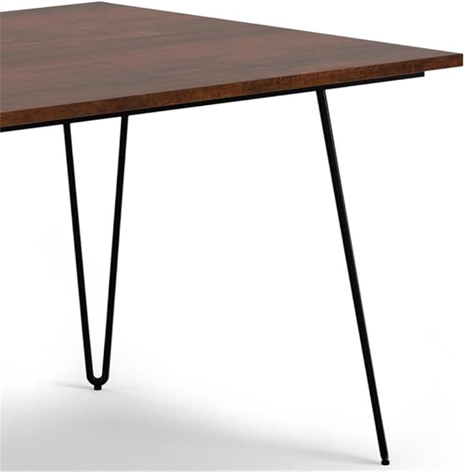 SIMPLIHOME Hunter Dining Table - 66 inch Wide Solid Mango Wood Table in Umber Brown, Modern Industrial Style for Dining Room or Kitchen with Black Powder-Coated Iron Legs and Hairpin Legs, Seats 6