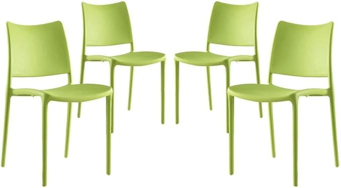Modway Hipster Contemporary Modern Molded Plastic Stacking Four Dining Chairs in Green