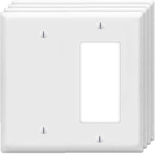 Decorator Rocker/Blank Wall Plates 2-Gang Switch Outlet Electrical Cover Plate Unbreakable Thermoplastic Faceplate for Light Receptacle Outlet Switch, White (4 Pack)