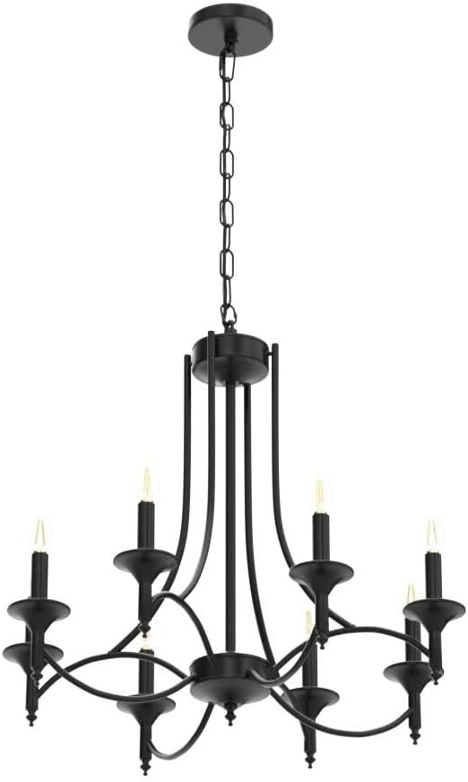 Industrial Candle Chandelier Modern Farmhouse Hanging Pendant Light Fixture with 8-Light Black Iron Classic Rural Candle Ceiling for Dining Room Living Room Bedroom Kitchen Island Foyer