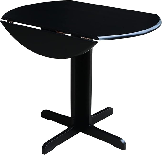 IC International Concepts, Dual Drop Leaf Table - 36", Solid Wood, Real Parawood, 36" W x 36" D x 30" H, Easy Assembly, Black