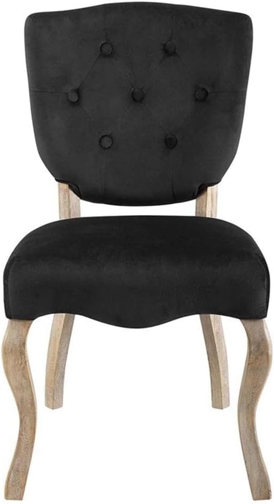 Modway Array French Vintage Tufted Performance Velvet Weathered Wood Dining Chair in Black
